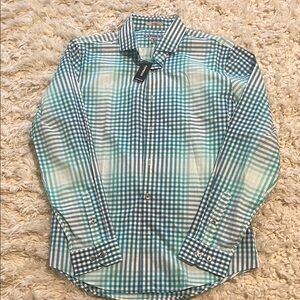 Express Teal and White Plaid Shirt